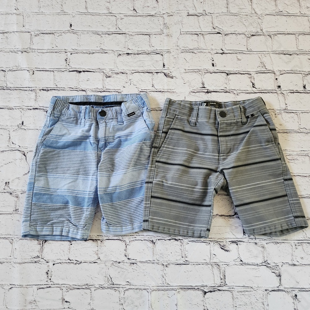 Hurley Boys Size 7 Striped Walk Shorts 2 Pack Blue Gray Adjustable Waist Chino